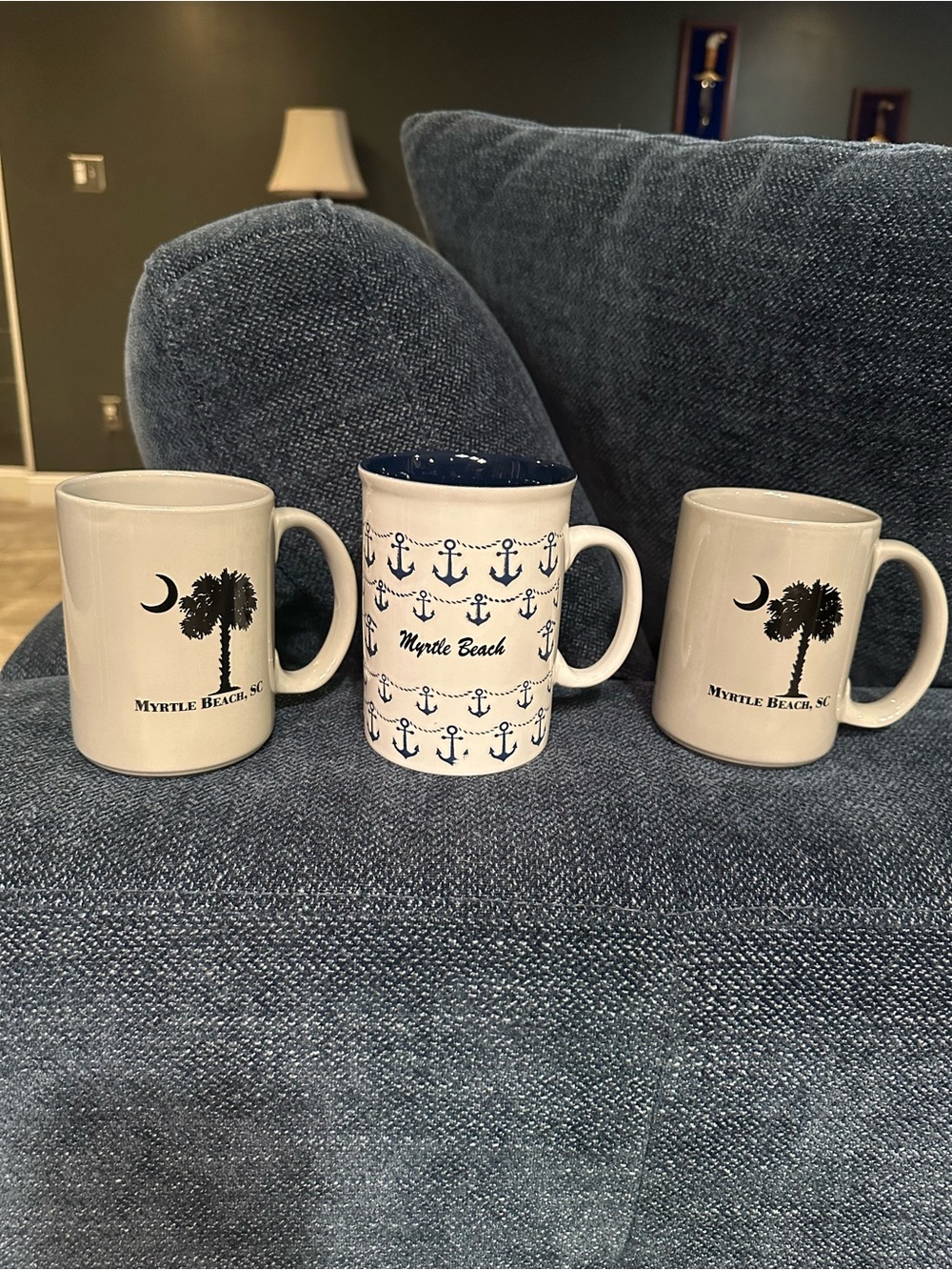 Myrtle Beach Ceramic Coffee Mug - Navy Anchor & Palm Designs